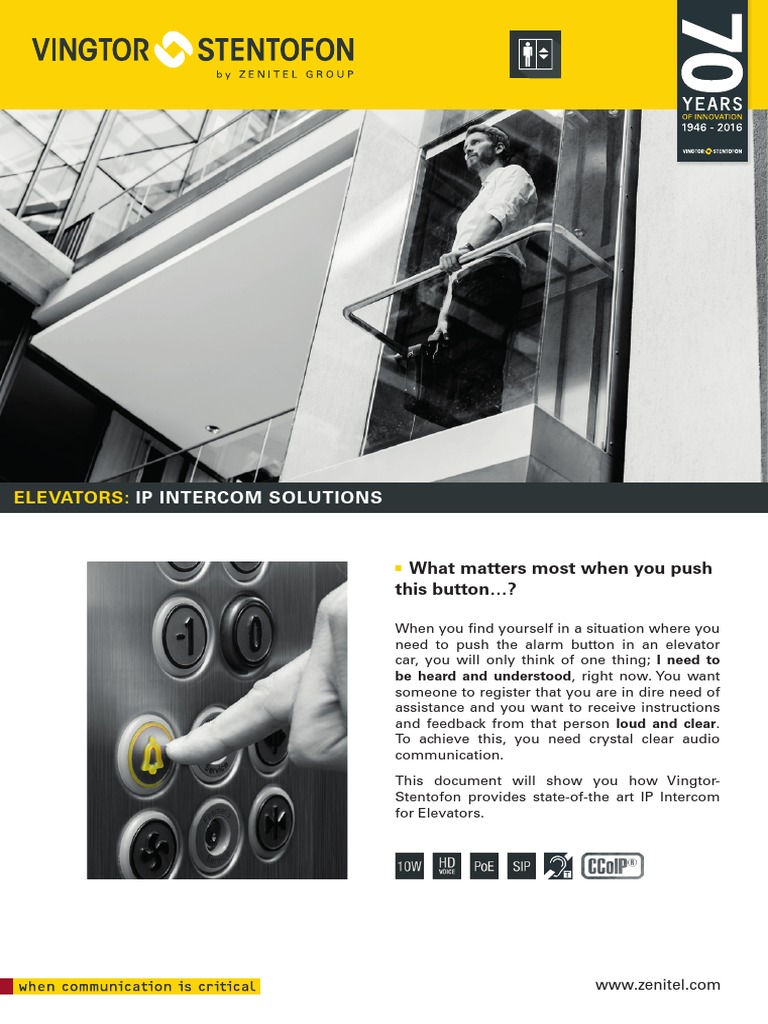 Vingtor-Stentofon Solution Elevators | PDF | Elevator | Voice Over Ip
