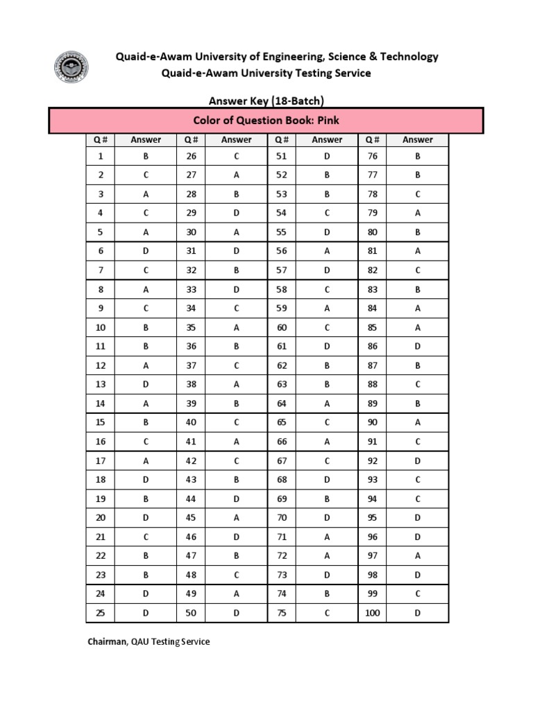 Answer Key for 18-Batch Exam | PDF