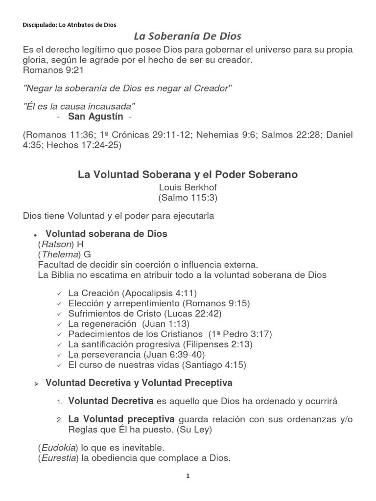 La Soberanía de Dios y Sus Atributos | PDF | Libro de trabajo | Dios