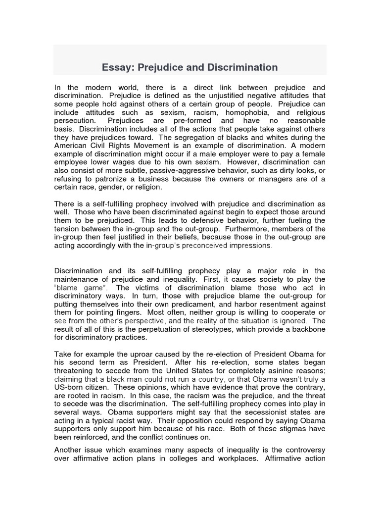 prejudice and discrimination psychology essay