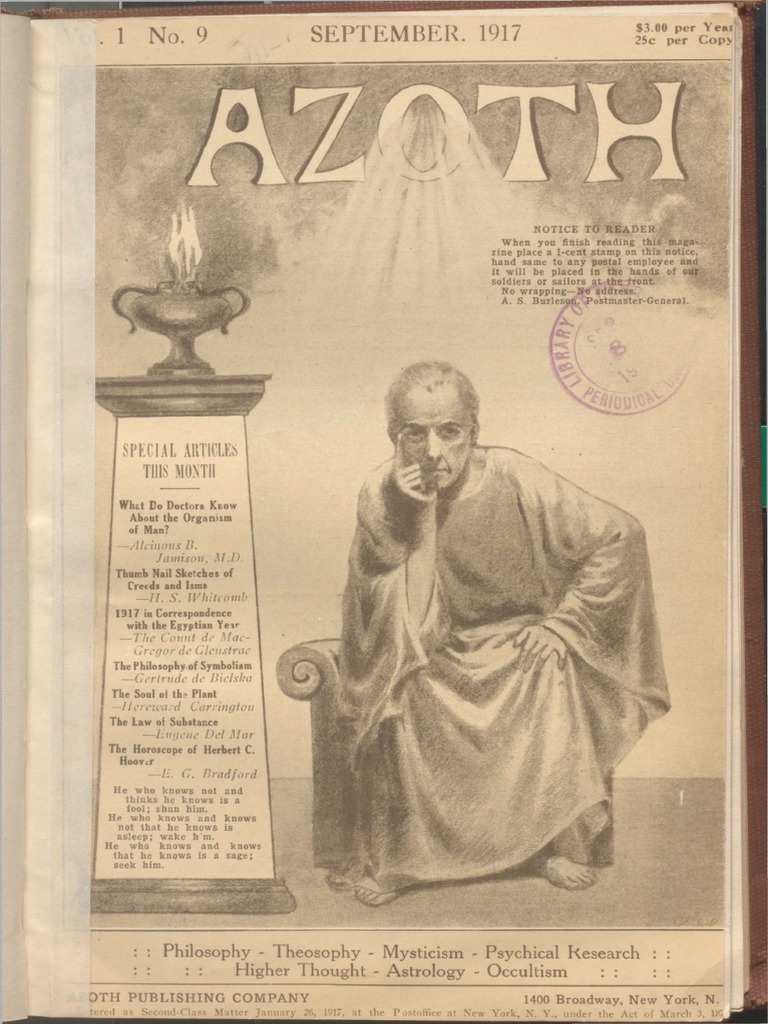 AZOTH Volume 1 Number 9 September 1917 | PDF | Mind | Religion And Belief