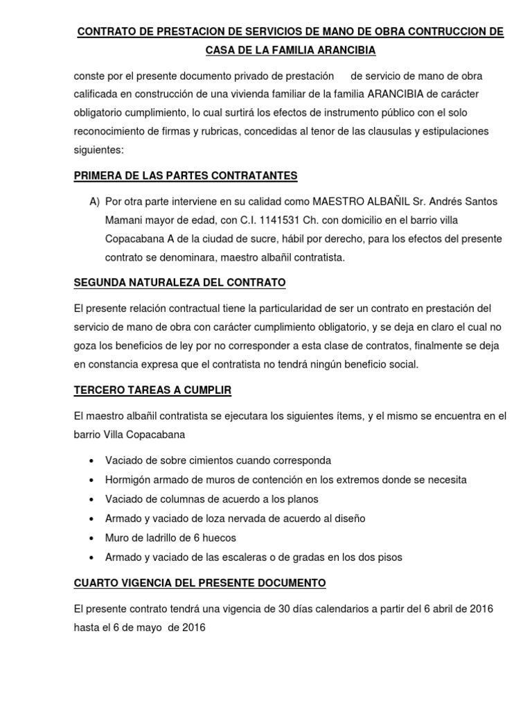 Contrato de Albañileria | PDF | Gobierno