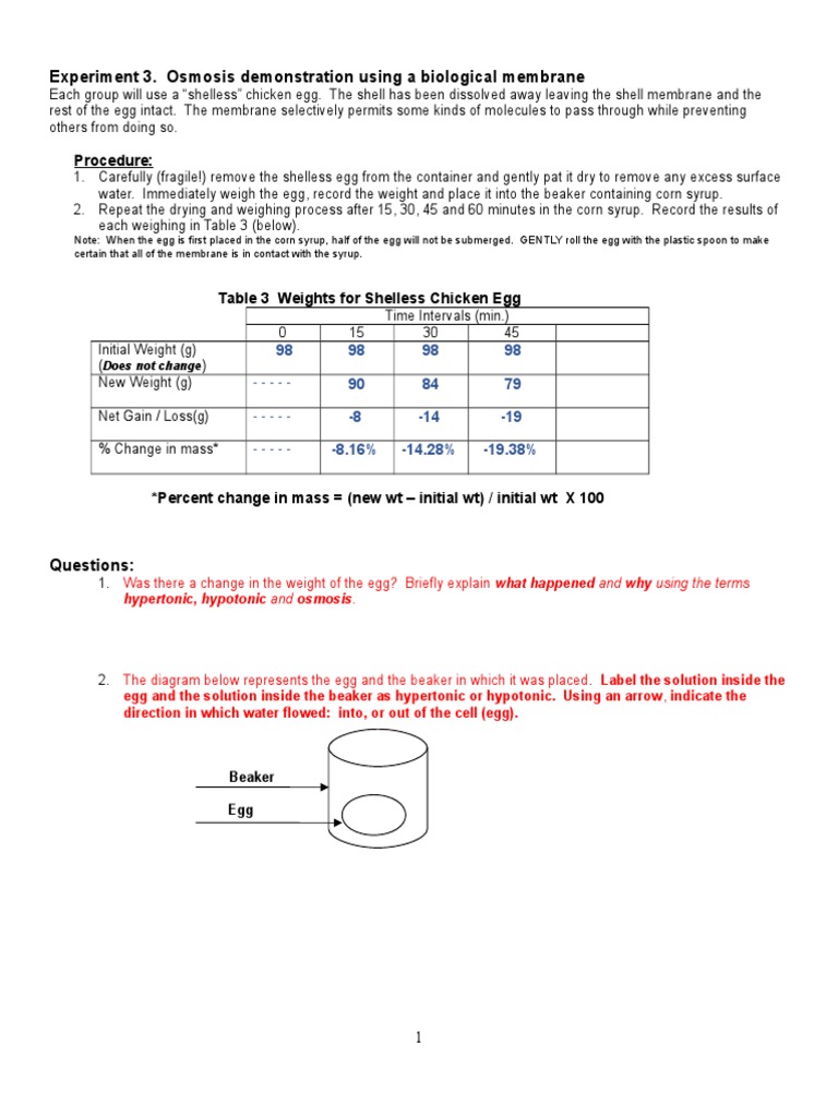Experiment 3. Osmosis Demonstration Using A Biological Membrane | PDF