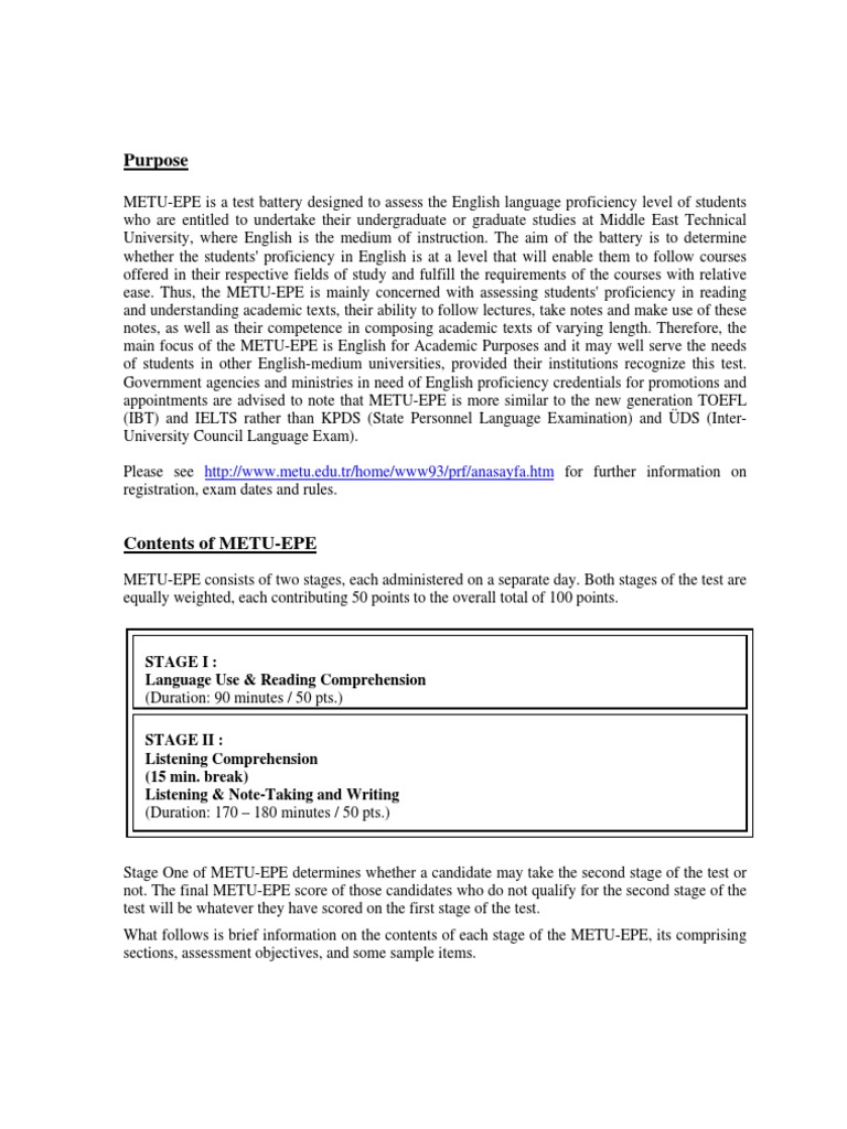 METU-EPE English Proficiency Test Overview | PDF | Question | Reinforcement