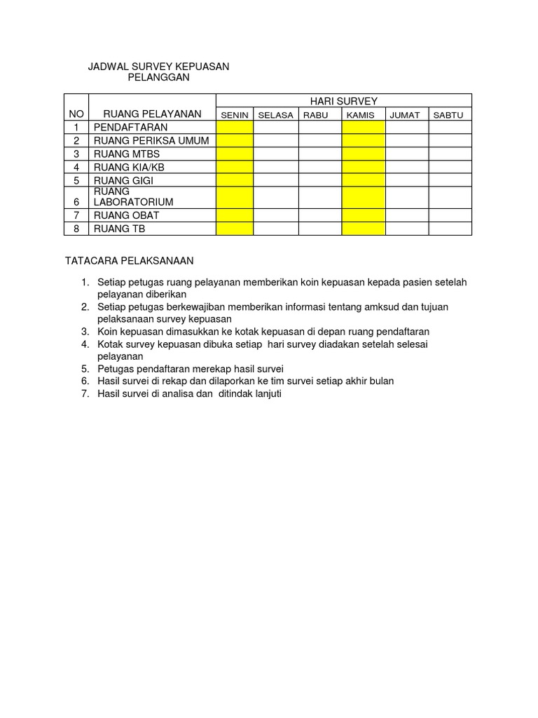 Jadwal Survey Kepuasan Pelanggan