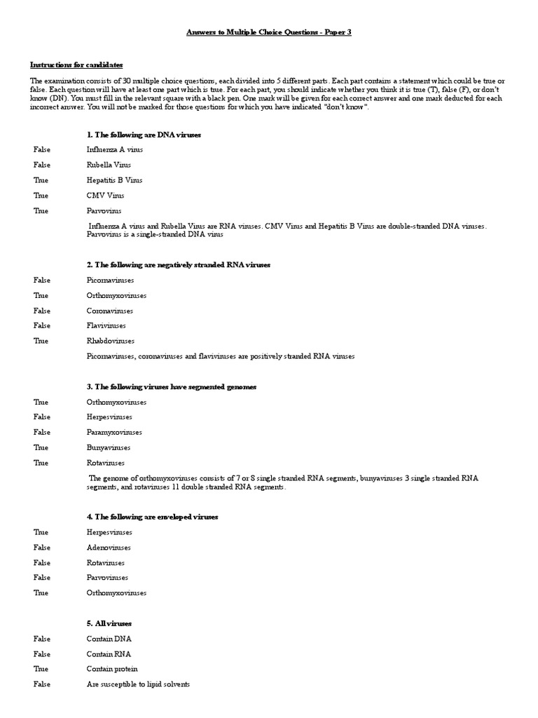 Answers To Virology Mcq Paper 3 Pdf Hepatitis B Virus
