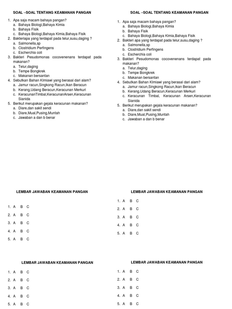 Soal Dan Jawaban Keamanan Pangan