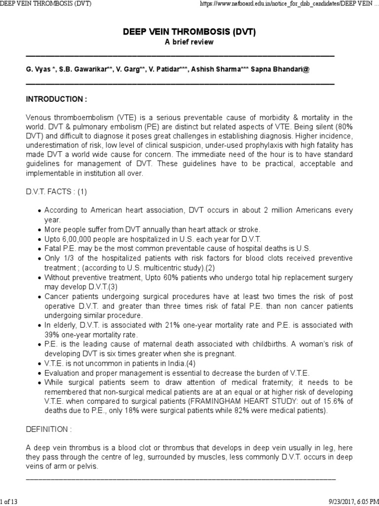 DVT: Risks, Diagnosis, and Mortality Rates | PDF | Thrombosis | Vein