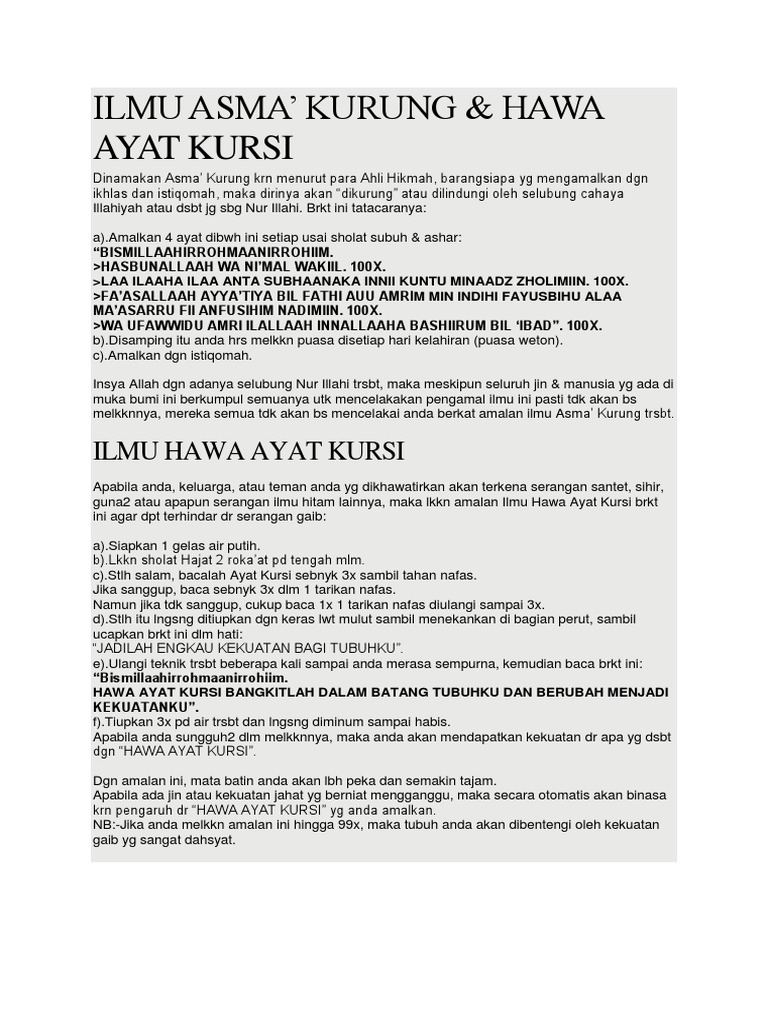Asma Kurung Hawa Ayat Kursi Pdf