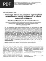 Knowledge, Attitude and Perception Regarding Halal Pharmaceuticals, Among Academicians in Various Universities of Malaysia