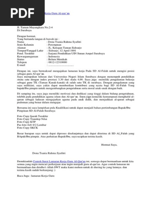 Contoh Surat Lamaran Kerja Guru Al