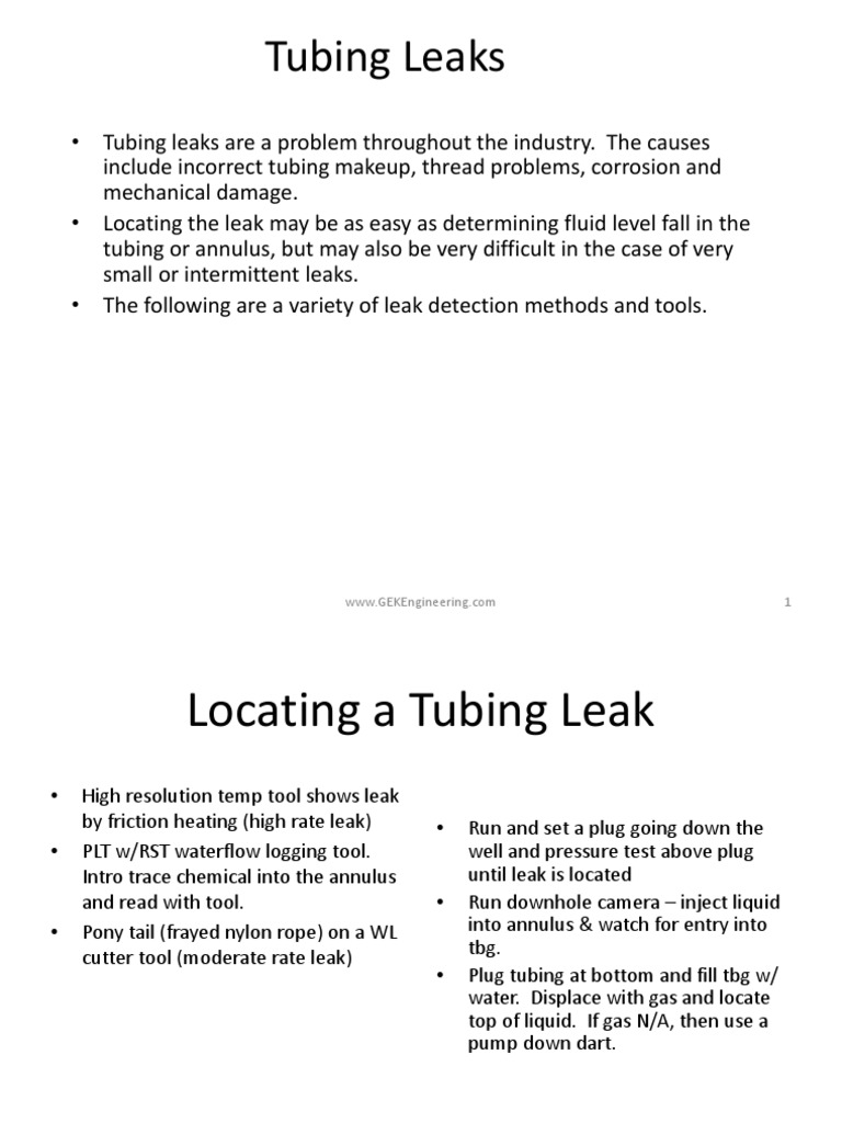 Tubing Leaks PDF PDF Leak Casing (Borehole)