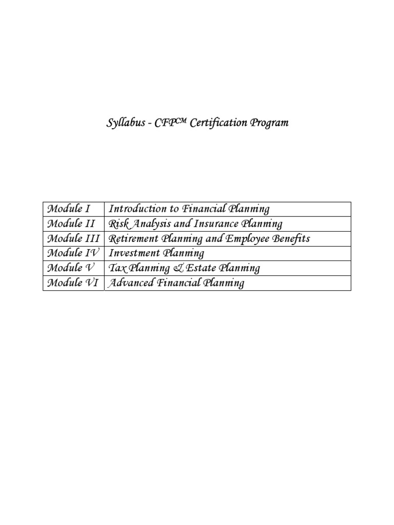 FPSB India CFP Certification Syllabus Download Free PDF Insurance Pension