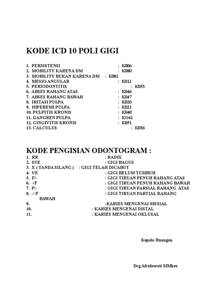 Kode Icd 10 Poli Gigi