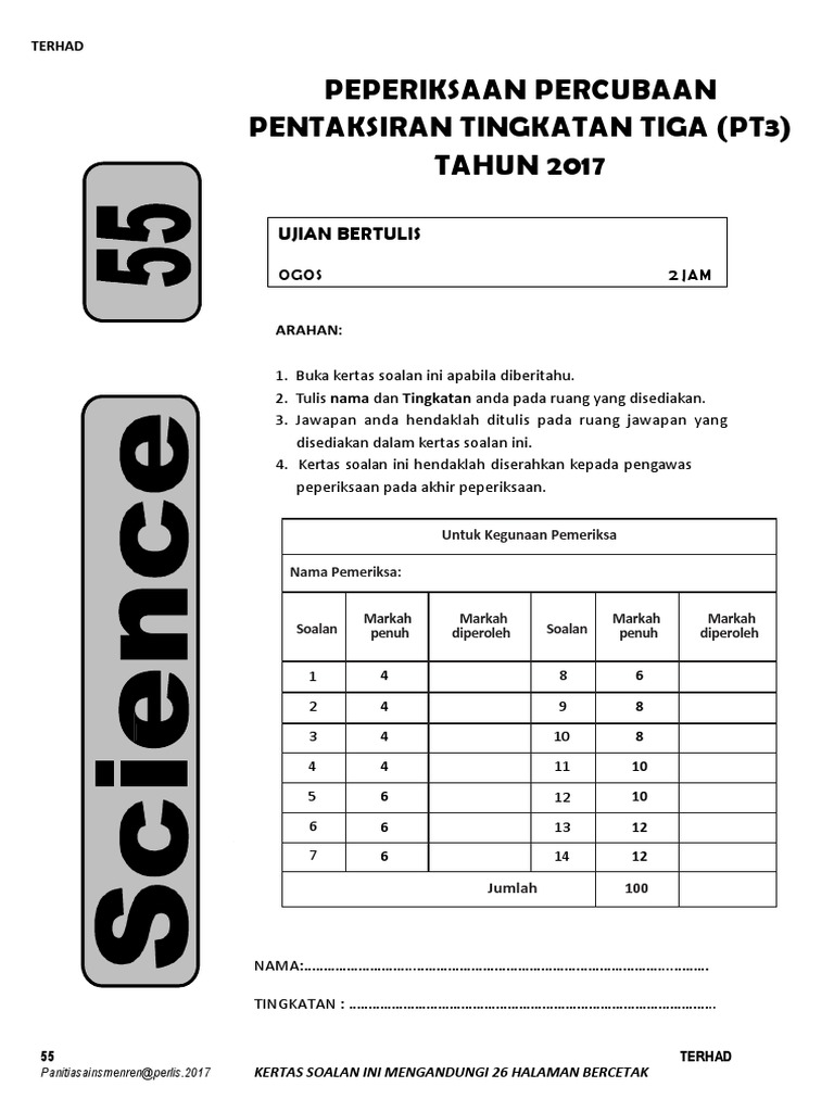 Soalan Peperiksaan PT3 Sains 2017 | PDF