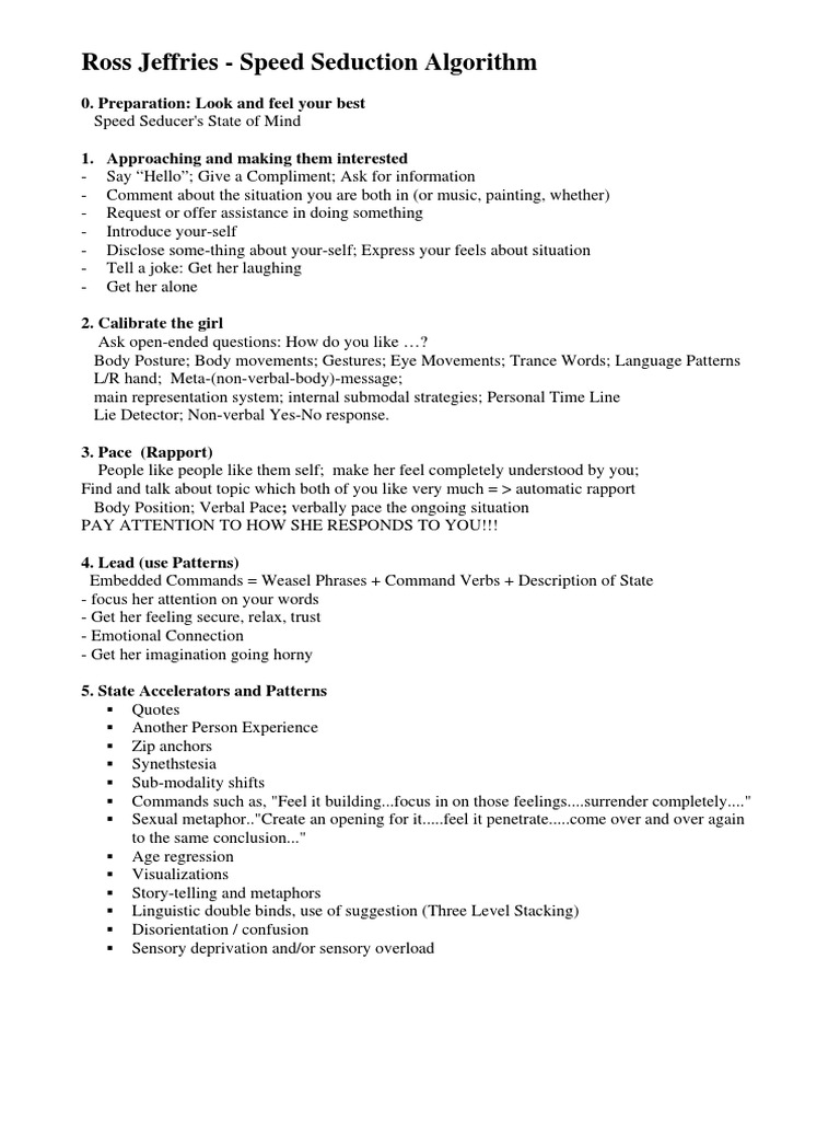 Ross Jeffries Speed Seduction Algorithm V2 Pdf Pdf Humour Dream