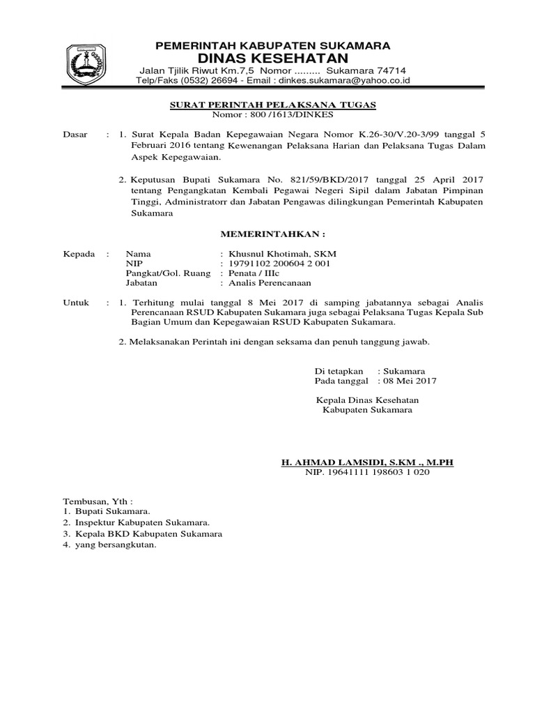 Contoh Surat Plt Jabatan