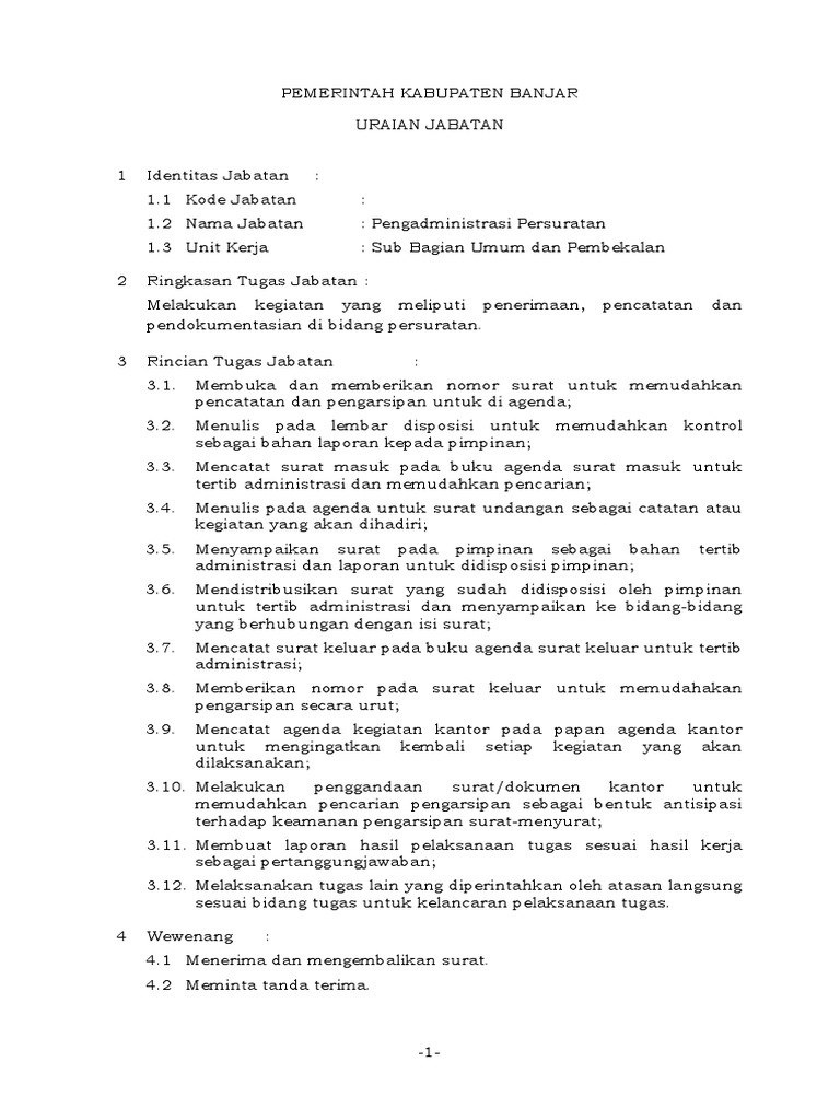 Anjab Pengadministrasi Persuratan - OKE