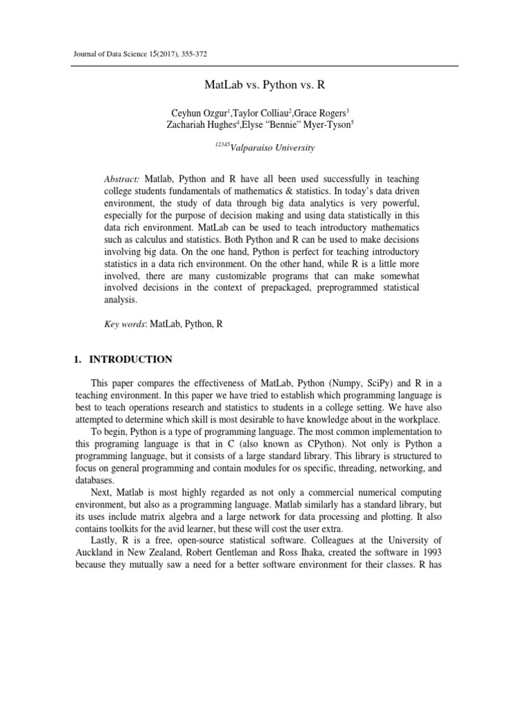 Comparision of Python, MatLab and R | PDF | R (Programming Language ...