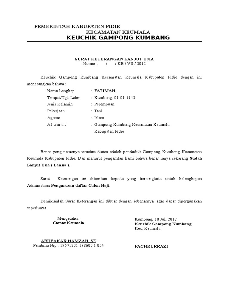 Surat Keterangan Lanjut Usia