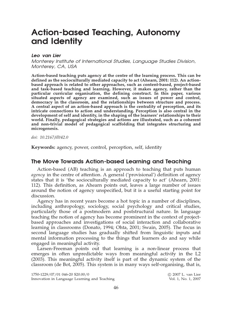 Action Based Teaching | PDF | Perception | Identity (Social Science)
