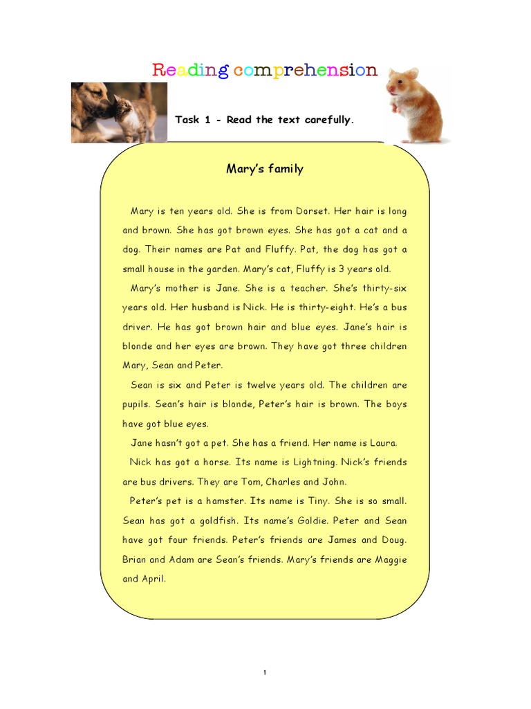 Mary’s family Task 1 Read the text carefully