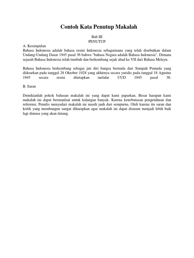 Contoh Kata Penutup Makalah | PDF