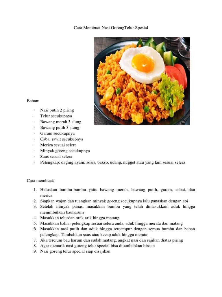 Contoh Teks Laporan Percobaan Membuat Nasi Goreng - Vegulou