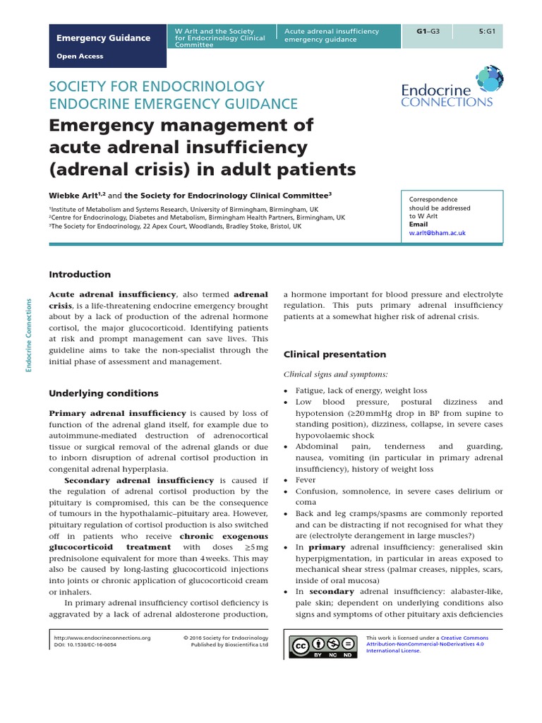 SOCIETY for ENDOCRINOLOGY ENDOCRINE EMERGENCY GUIDANCE Emergency