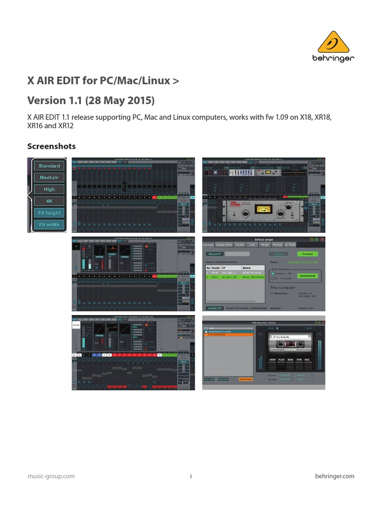 X AIR EDIT_V1.1 Application Software Personal Computers