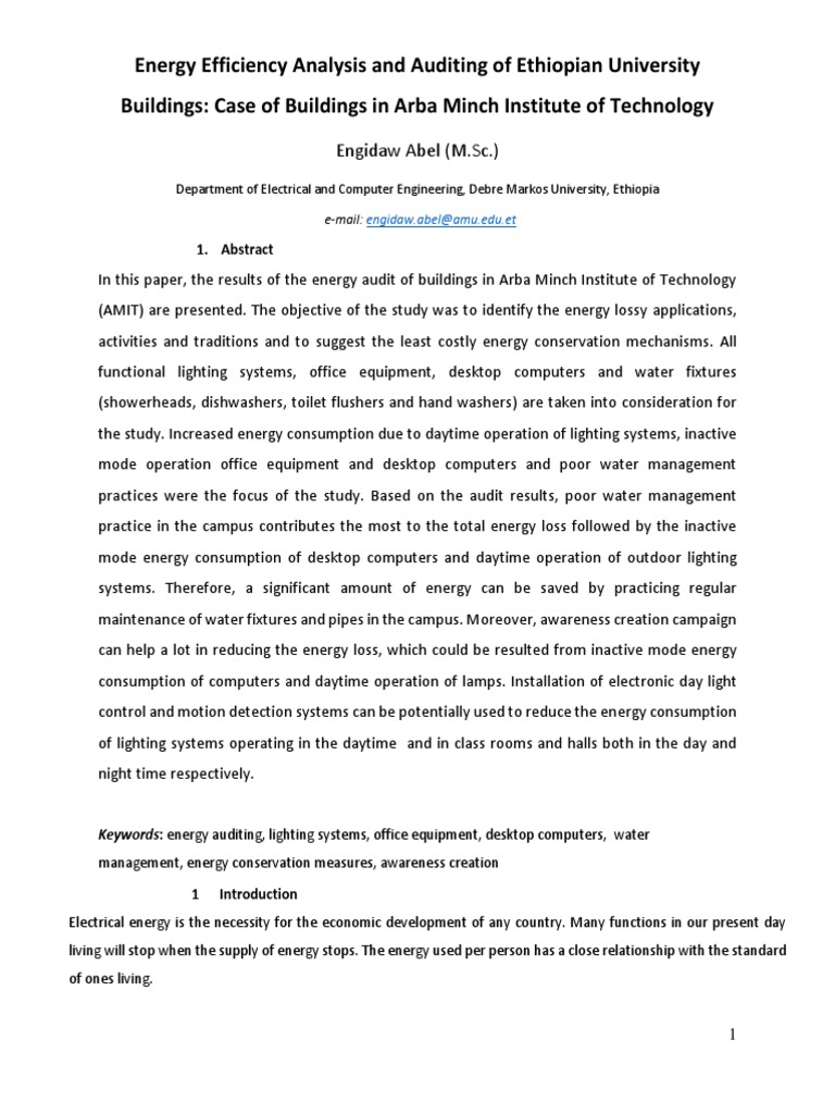 Energy Efficiency Analysis and Auditing of Ethiopian University ...