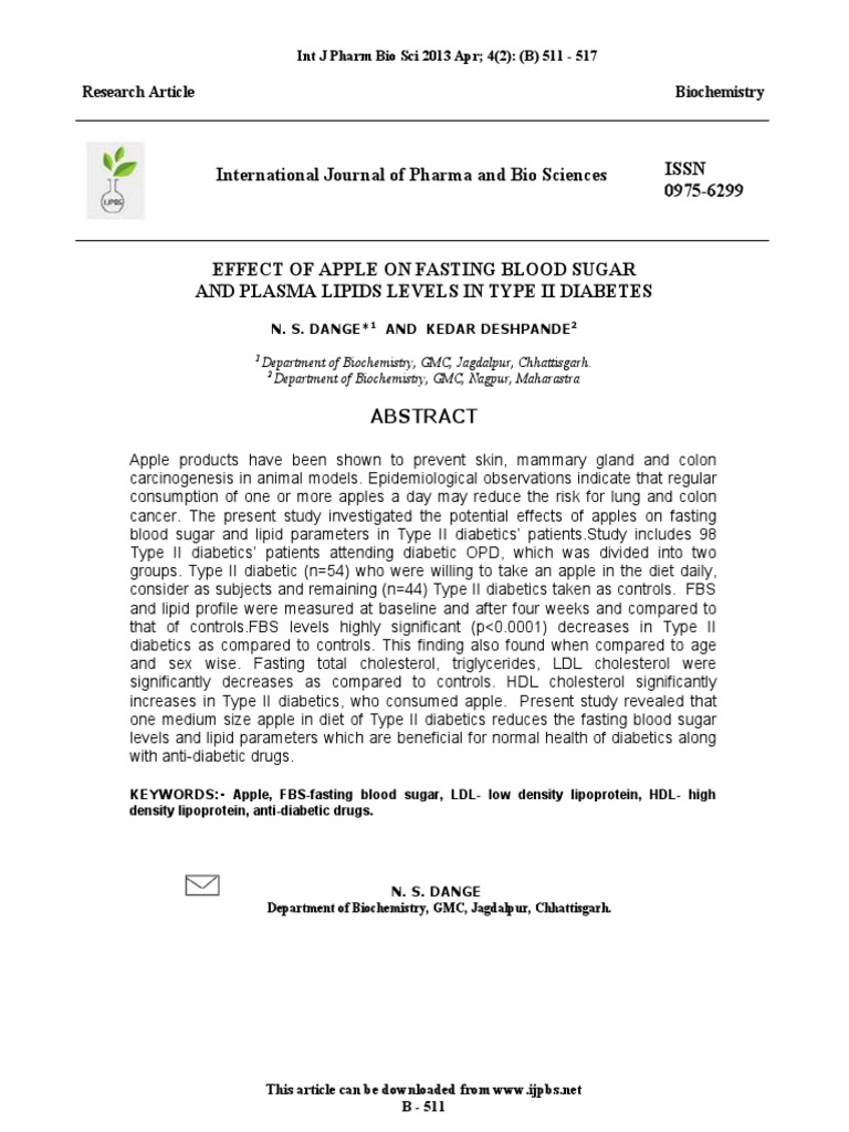 Apple Effects on Blood Sugar in Diabetes | PDF | Dietary Fiber | Diet ...