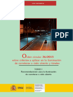 Orden Circular 26-2015 sobre criterios a aplicar en la iluminación de carreteras a cielo abierto y túneles