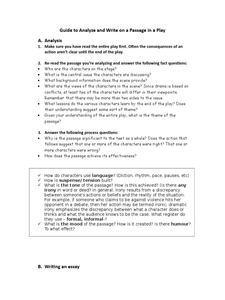 Guide To Analyze and Write On A Passage in A Play  PDF  Irony