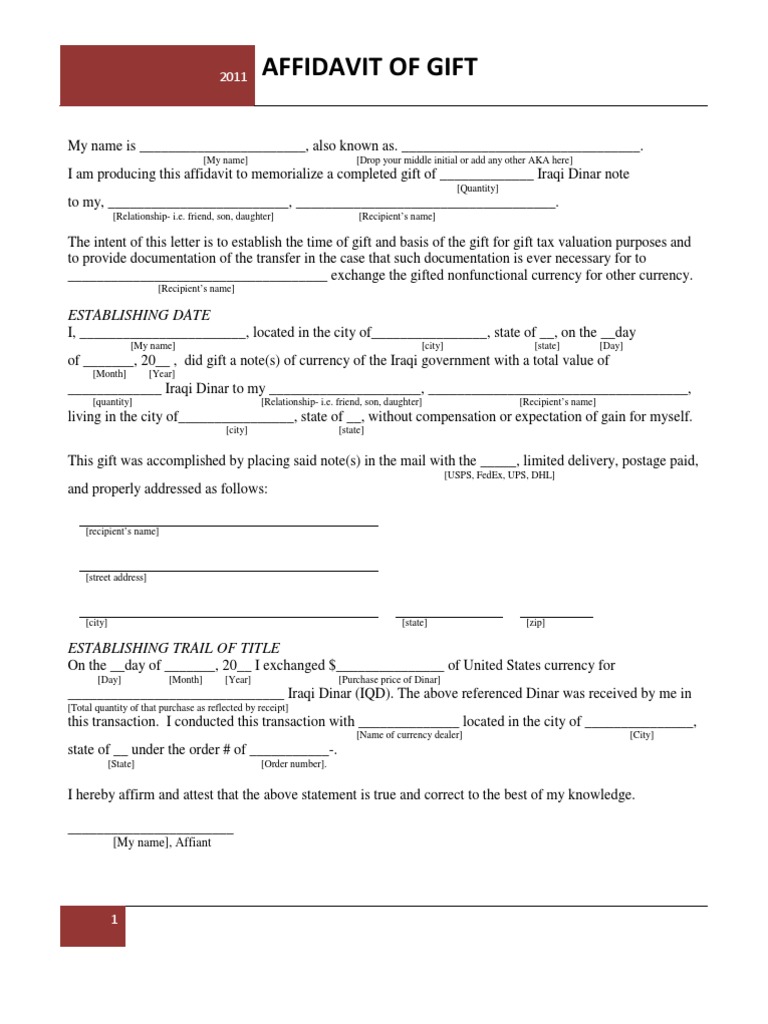 Affidavit of Gift | PDF | Affidavit | Common Law