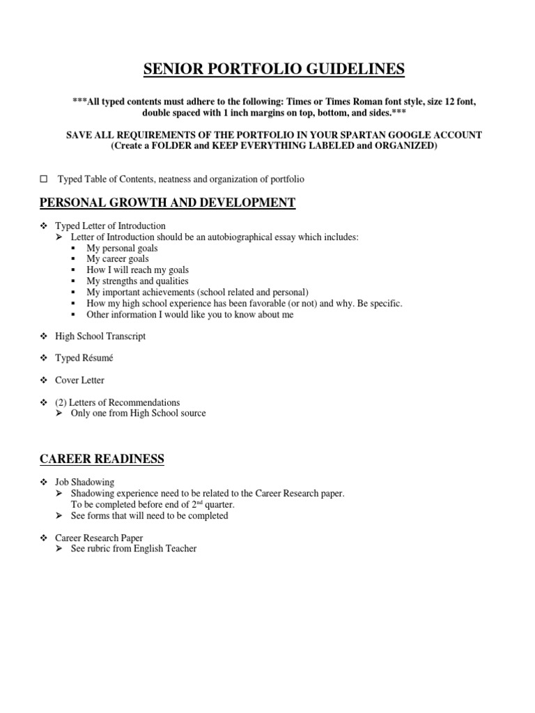 Senior Portfolio Guidelines Lifelong Learning Essays