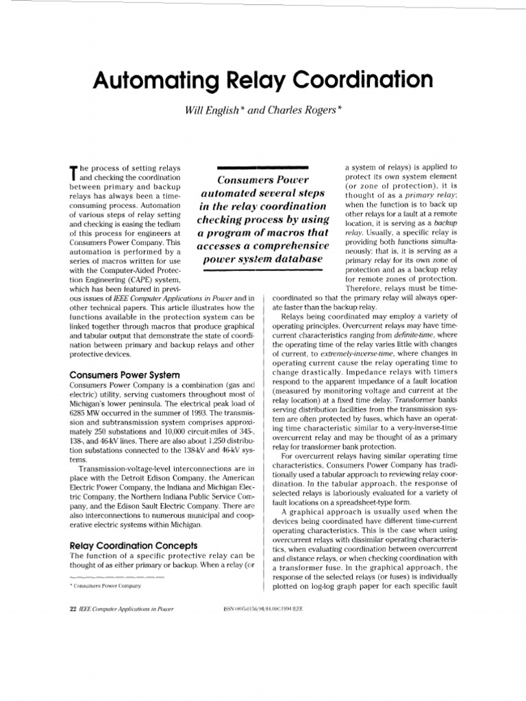 Automatic Relay Coordination PDF Relay Fuse (Electrical)
