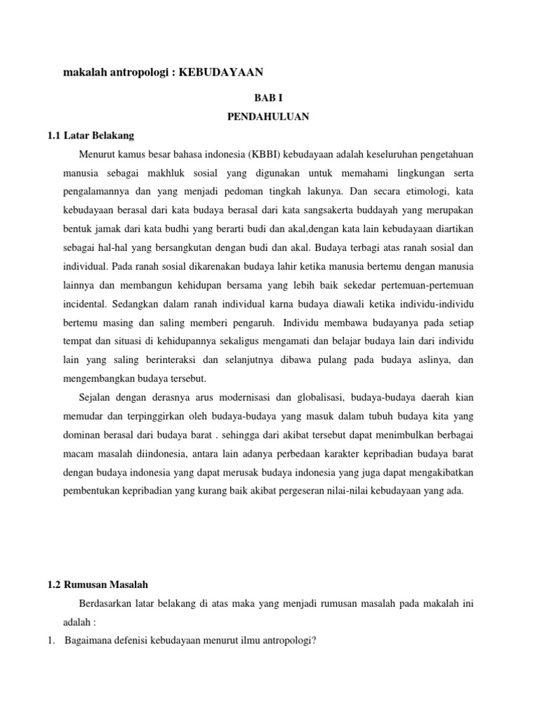 Maklah Kebudayaan Dalam Antropologi