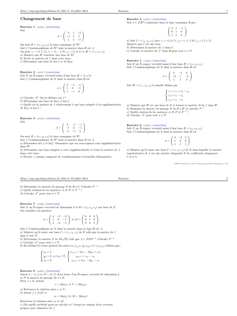 Calcul matriciel Changement de base.pdf Base (algèbre linéaire) Matrice (Mathématiques)
