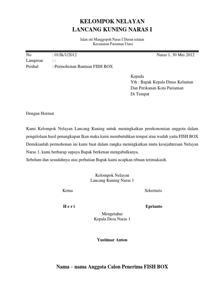 Proposal Permohonan Bantuan Fishbox Kelompok Nelayan
