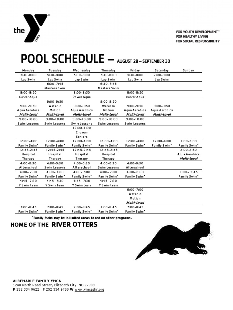 Albemarle Family YMCA Pool Schedule PDF Swimming (Sport) Human