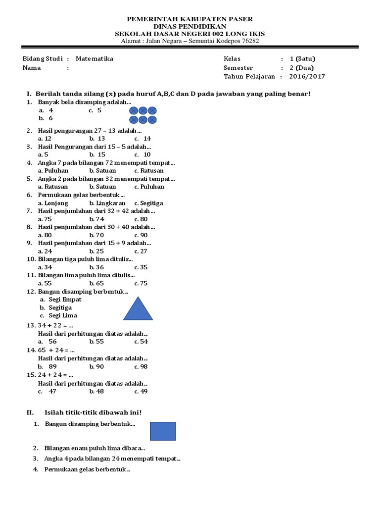 Soal Matematika Sd Kelas 1