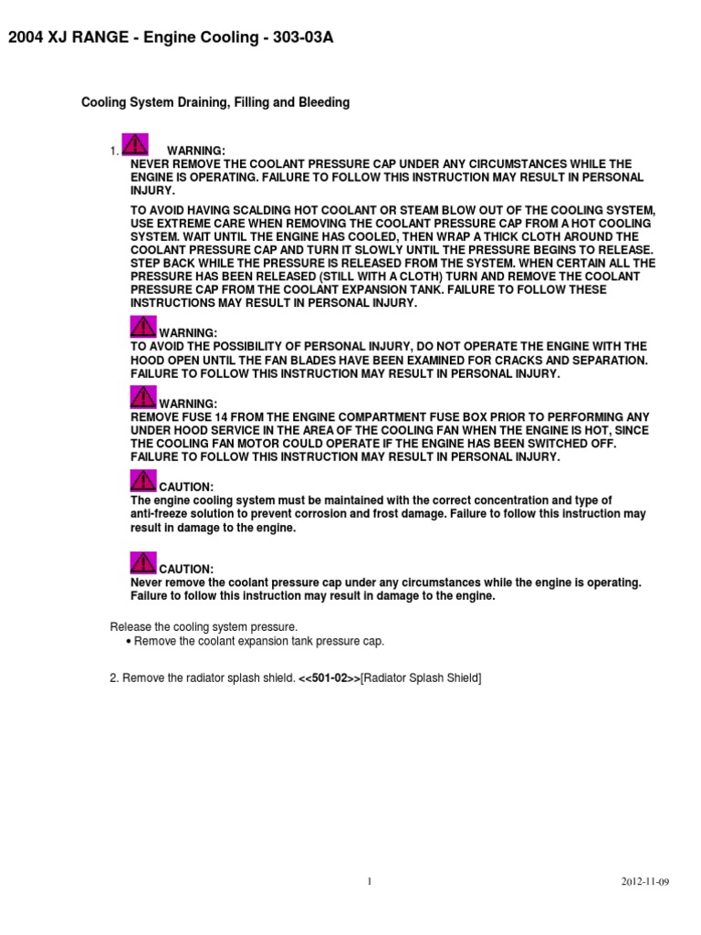 XJ (X350) Cooling System Drain Fill Bleed R&I PDF Radiator Coolant