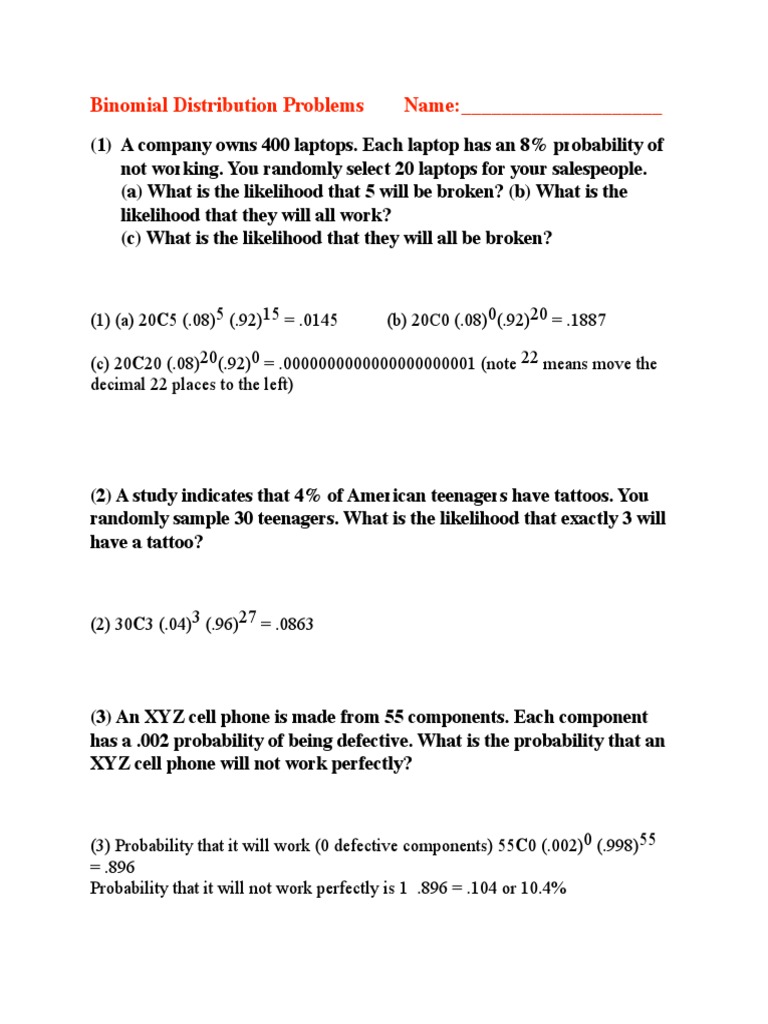 Binomial Distribution Problems Solutions