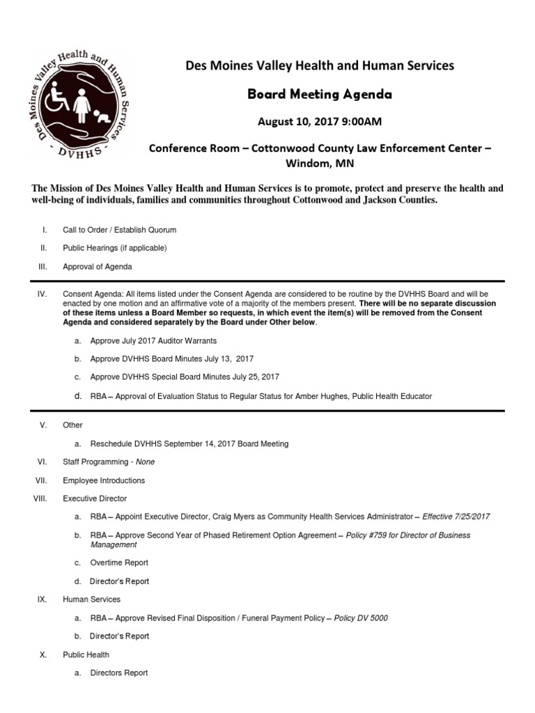 Des Moines Valley Health and Human Services Board Meeting Agenda | PDF ...