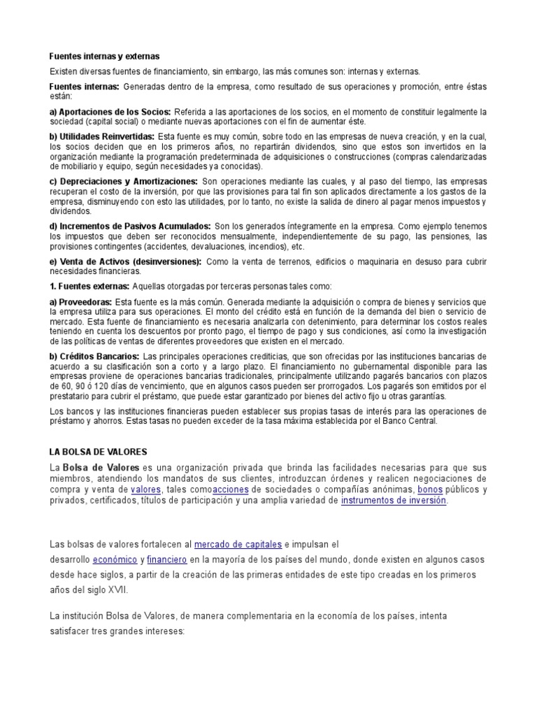 pegar Oxidado compañerismo Fuentes Internas y Externas | PDF | Bolsa | Bancos