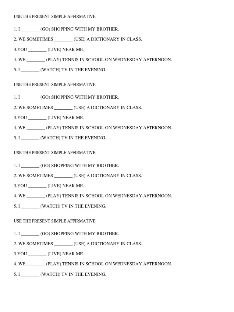 Present Simple Affirmative Exercises | PDF