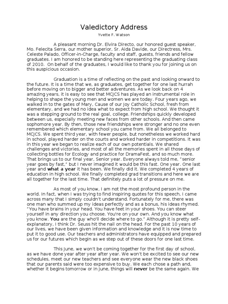 Valedictory Address