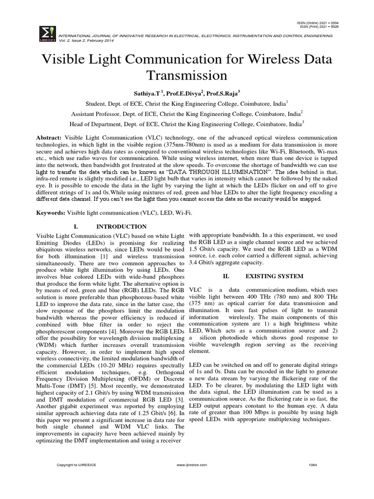 Visible Light Communication For Wireless Data Transmission: Sathiya.T ...