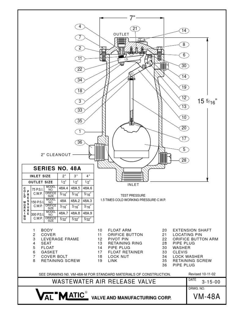 VM 48A Drawing Wastewater Air Release Valve Machines